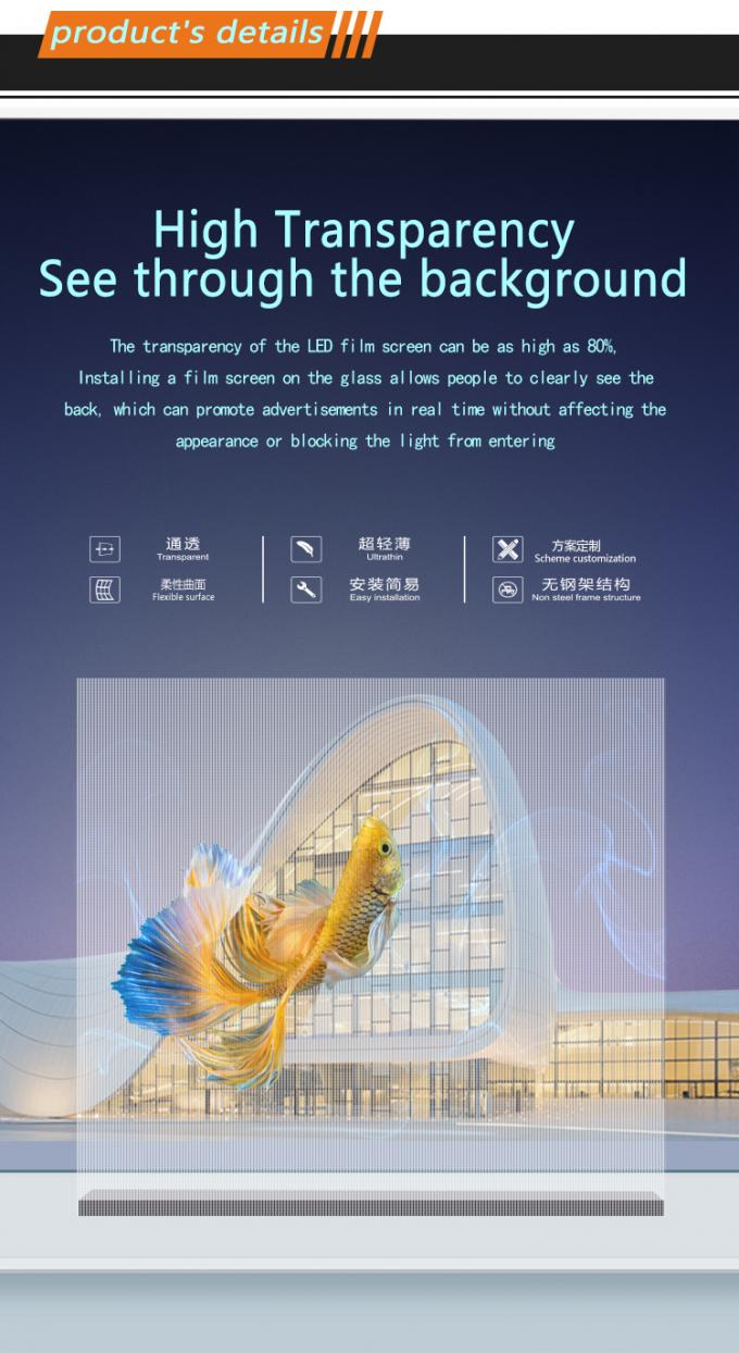 पी20 पी30 पी40 एलईडी फिल्म स्क्रीन विशाल ग्लास पर्दा दीवार विज्ञापन प्रदर्शन 0