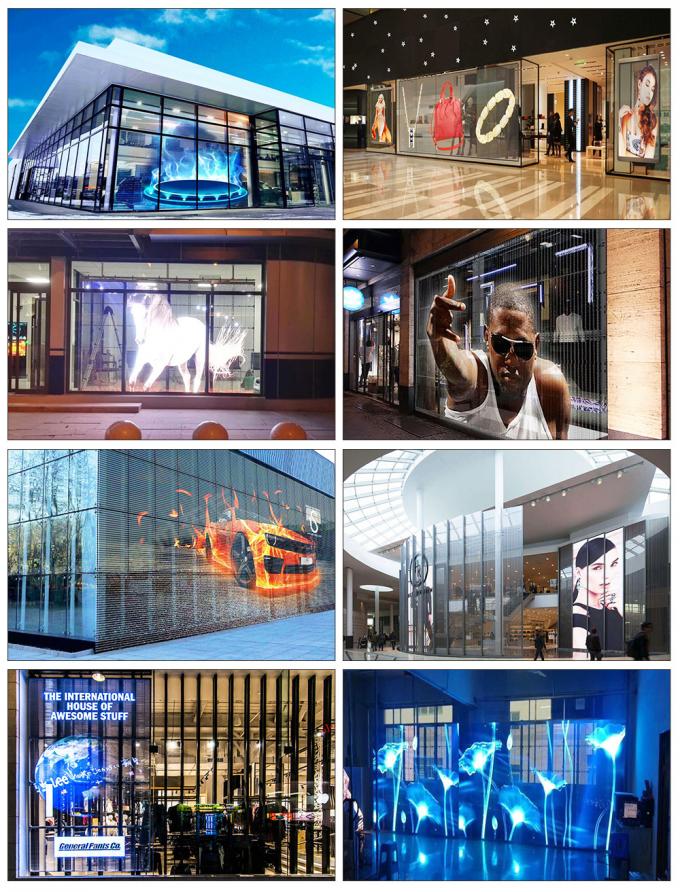 3.91-7.82 मिमी पिक्सेल पिच पारदर्शी एलईडी डिस्प्ले स्क्रीन, 5-100 मीटर देखने की दूरी के लिए 75% पारदर्शिता के साथ 3