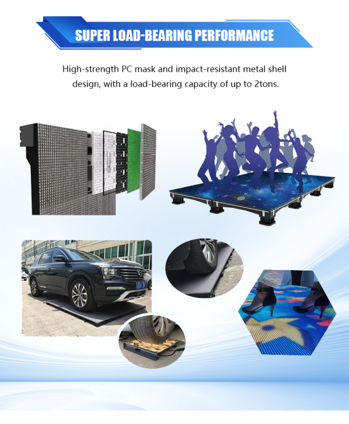 3 डी स्टेज डांस फ्लोर पैनल डिस्प्ले इंटरएक्टिव एलईडी फ्लोर टाइल स्क्रीन P2.6 P2.97 P3.91 एलईडी स्क्रीन 5